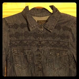 Dark blue button down with embroidery